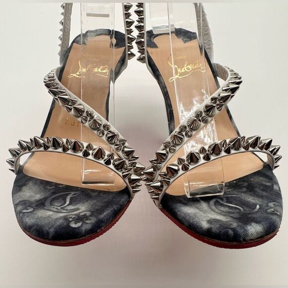 Christian Louboutin Mafaldina Spikes Denim & Leather 100 Heels Sandals EU 37 US7 - Picture 7 of 12